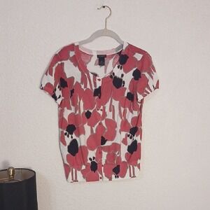 Ann Taylor Red and Black Floral Button-Down Shirt